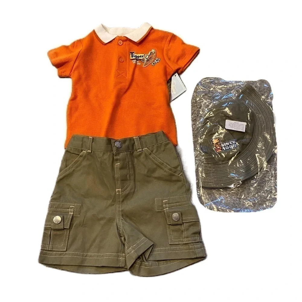 Vintage Tigger Matching Outfit NEW 6-9 Mos 90s Polo Onesie Hat Shorts Orange